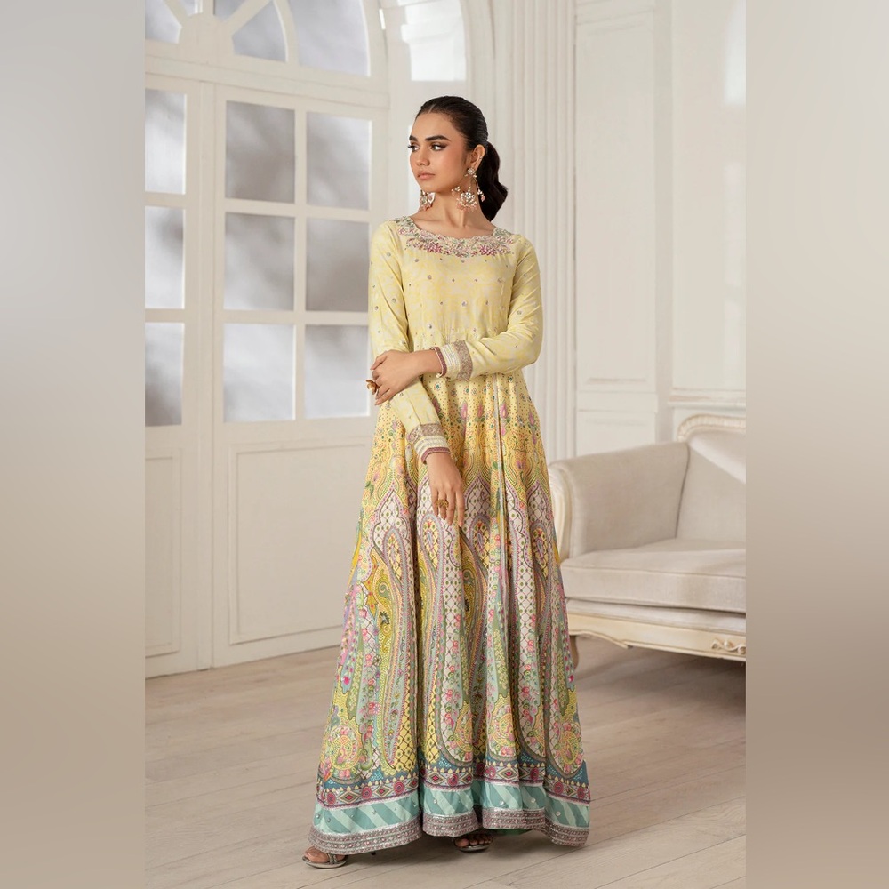 Ethnic Indian Wear Yellow Silver Embellished Gown